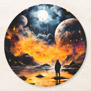 Dessous-de-verre Rond En Papier Voyageur astronaute Horizon cosmique Journey
