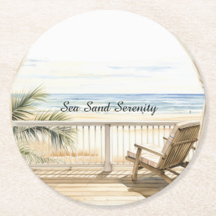Dessous-de-verre Rond En Papier Vue océanique plage sérénité