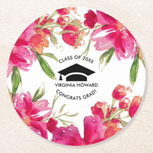 Dessous-de-verre Rond En Papier Watercolor Floral Graduation Party