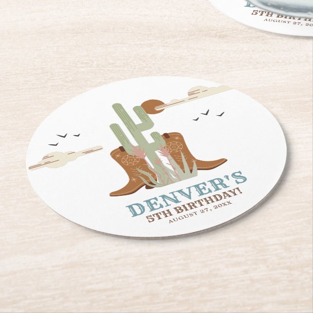 Dessous-de-verre Rond En Papier Western Country Cowboy Anniversaire Rustique (Incliné)