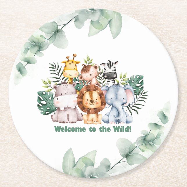 Dessous-de-verre Rond En Papier Whimsical Jungle Safari Animal Birthday (Devant)