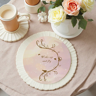 Dessous-de-verre Rond En Papier Whimsical Soft Rose Réveillez-vous et Dessous de v