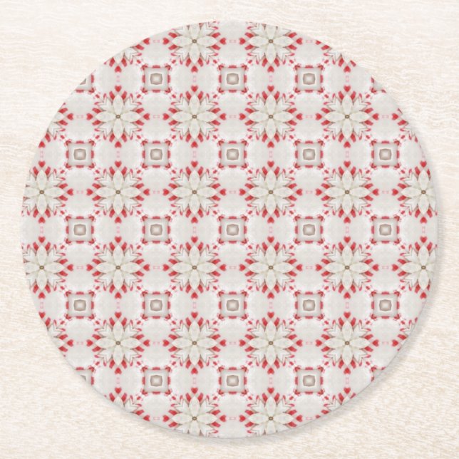 Dessous-de-verre Rond En Papier White Poinsettias Pattern Christmas (Devant)