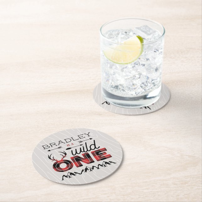 Dessous-de-verre Rond En Papier Wild One Boys Rustic Plaid Lumberjack 1er annivers (En situation)