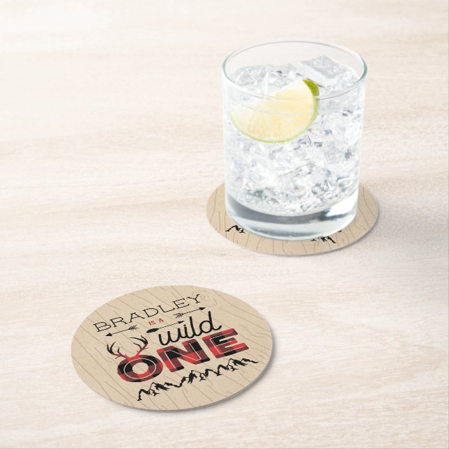 Dessous-de-verre Rond En Papier Wild One Boys Rustic Plaid Lumberjack 1er annivers (En situation)