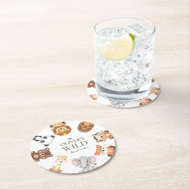 Dessous-de-verre Rond En Papier Wild un thème safari premier anniversaire (En situation)