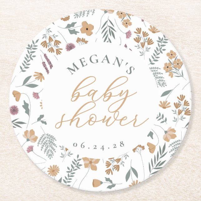 Dessous-de-verre Rond En Papier Wildflower Baby Shower Coasters - Orange (Devant)