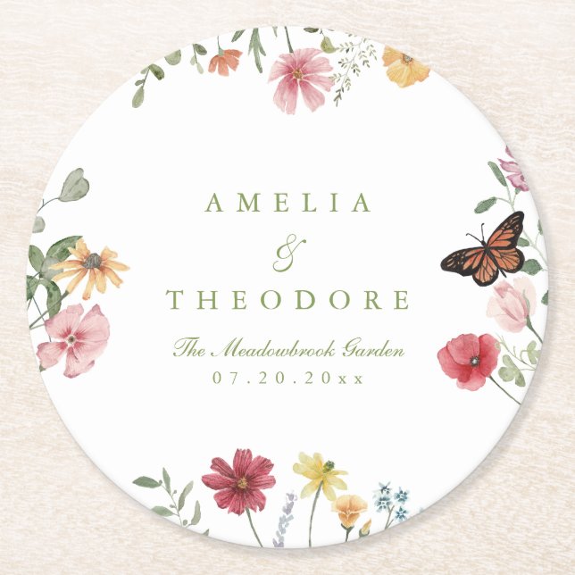 Dessous-de-verre Rond En Papier Wildflower Garden Wedding (Devant)