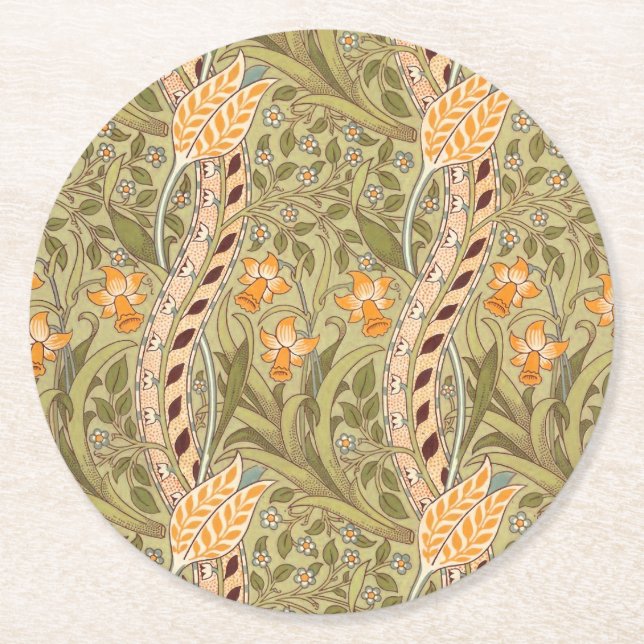 Dessous-de-verre Rond En Papier William Morris Daffodil Garden Flower Classic Bota (Devant)