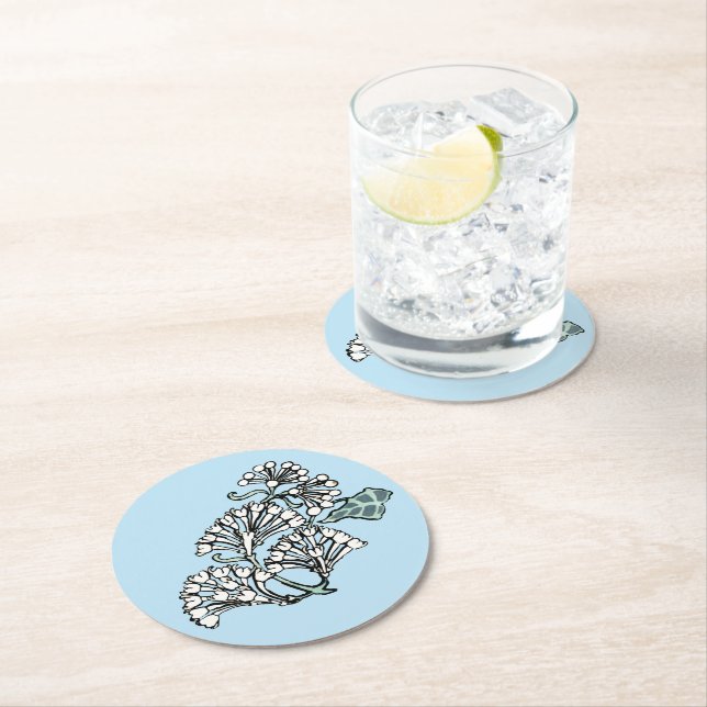Dessous-de-verre Rond En Papier William Morris Jasmine et Motif Feuille (En situation)