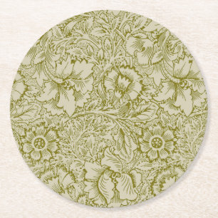 Dessous-de-verre Rond En Papier William Morris Poppy Classic Floral Green