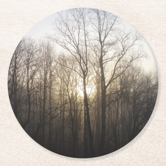 Dessous-de-verre Rond En Papier Winter Fog Sunrise Nature Photographie (Devant)