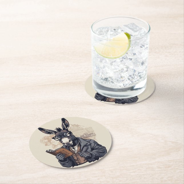 Dessous-de-verre Rond En Papier Wise Donkey — Coaster Set (En situation)
