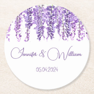 Dessous-de-verre Rond En Papier Wisteria Purple fleur aquarelle Floral Mariage