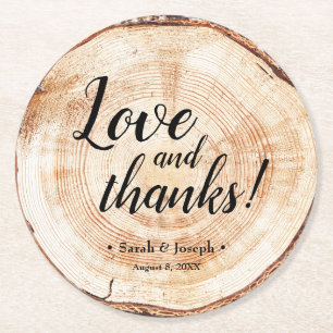 Dessous-de-verre Rond En Papier Wood Grain Rustic Mariage Amour et Merci Mariage