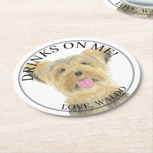 Dessous-de-verre Rond En Papier Yorkie Yorkshire Terrier Mariage personnalisé (Incliné)