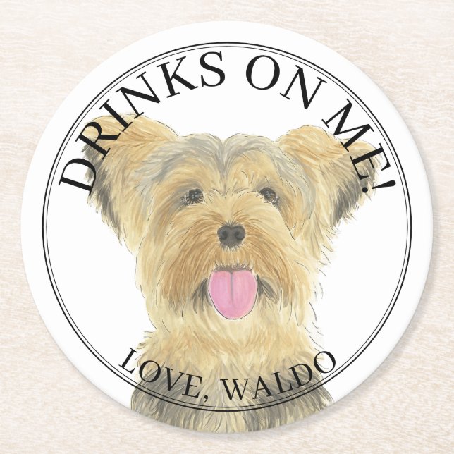 Dessous-de-verre Rond En Papier Yorkshire personnalisé Yorkie Terrier Mariage chie (Devant)
