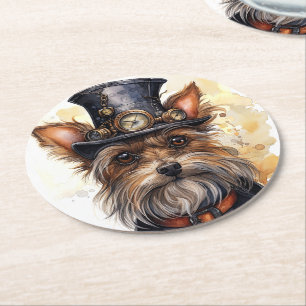 Dessous-de-verre Rond En Papier Yorkshire Terrier Chien Steampunk