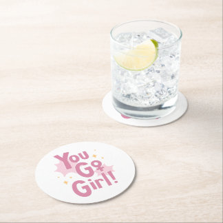 Dessous-de-verre Rond En Papier You Go Girl | Tapisserie Rose Motivation