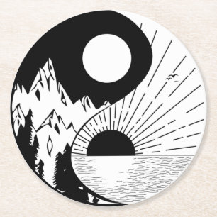 Dessous-de-verre Rond En Papier Zen Yin Yang Black White 