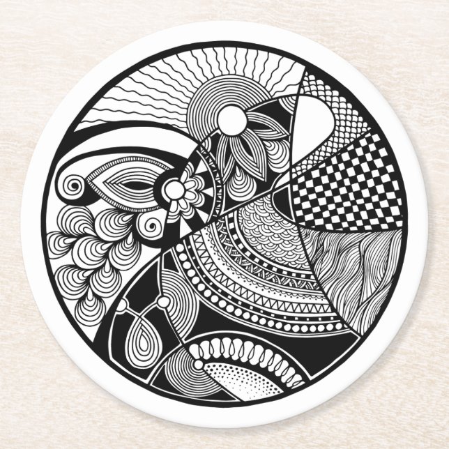 Dessous-de-verre Rond En Papier Zendala abstrait sur le cercle (Devant)