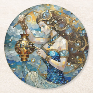 Dessous-de-verre Rond En Papier Zodiac - Aquarius Le Porteur D'Eau