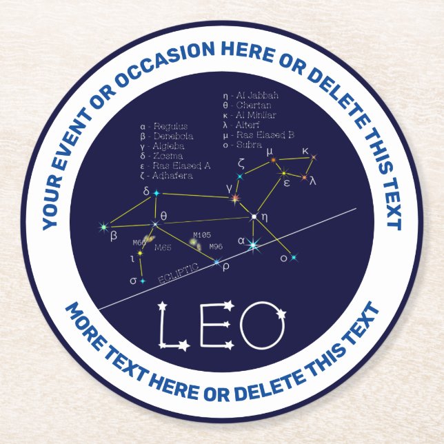 Dessous-de-verre Rond En Papier Zodiac Constellation Leo (Devant)
