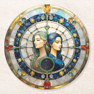Dessous-de-verre Rond En Papier Zodiac - Gemini Les Jumeaux