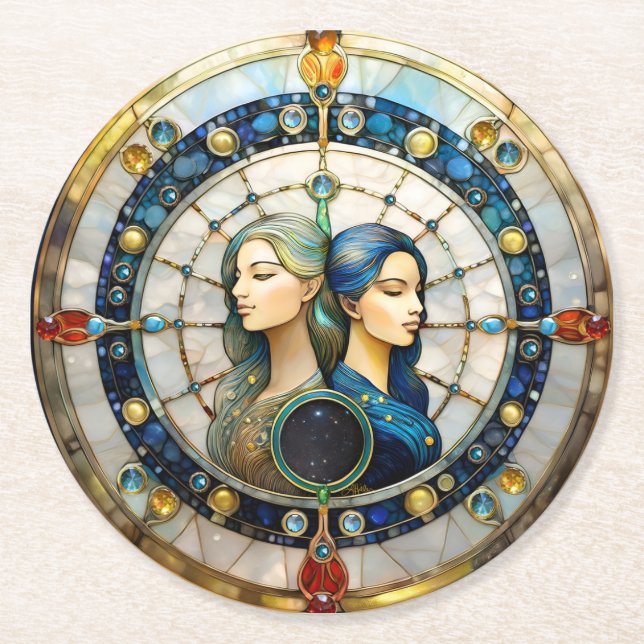 Dessous-de-verre Rond En Papier Zodiac - Gemini Les Jumeaux (Devant)