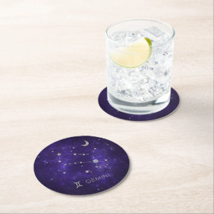 Dessous-de-verre Rond En Papier Zodiac Purple Gemini Horoscope d'astrologie cosm