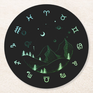 Dessous-de-verre Rond En Papier Zodiac Wheel Mountain Landscape