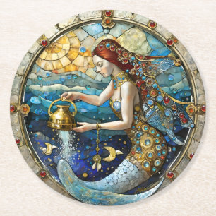 Dessous-de-verre Rond En Papier Zodiaque - Verseau La Porteuse d'Eau Sirène