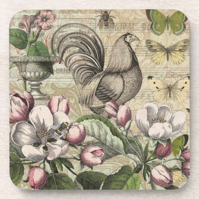 Dessous-de-verre Rooster Garden Flower Papillon Art (Devant)