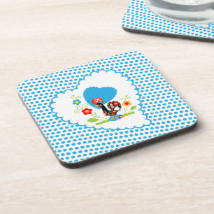 Dessous-de-verre Rooster portugais avec pois bleus