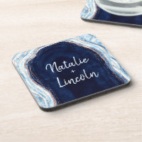 Rose bleu Sapphire Gold Geode Mariage Monogram