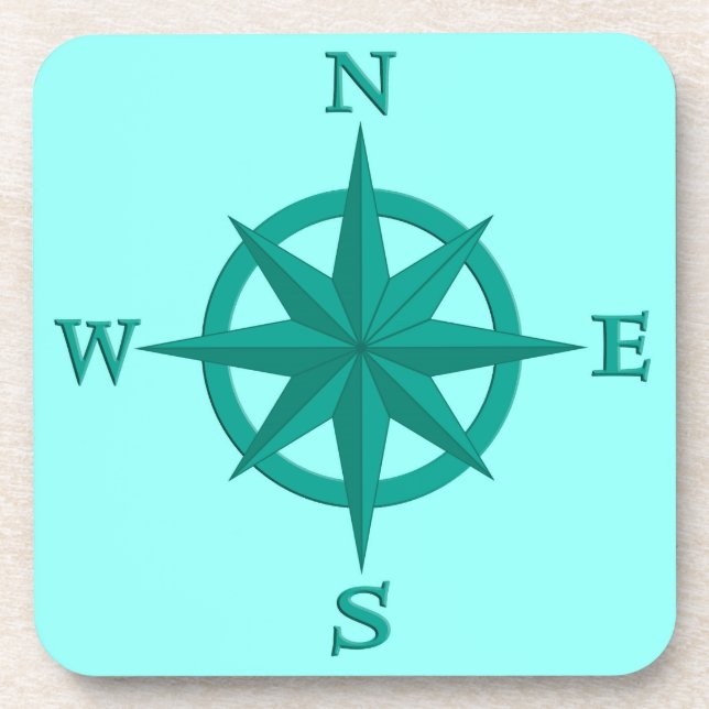 Dessous-de-verre rose Compass 8 points, Turquoise et Aqua (Devant)
