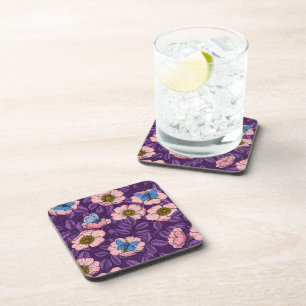 Dessous-de-verre Rose de chien et papillons en rose et violet