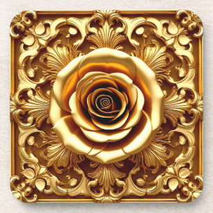 Dessous-de-verre Rose dorée élégante avec cadre décoratif orné