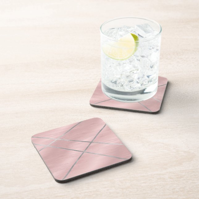 Dessous-de-verre Rose Fardée & Argent Glam Moderne (Côté Droit)