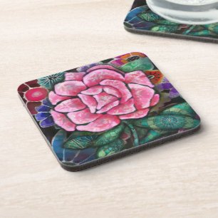Dessous-de-verre Rose florale fantaisiste Art nouveau botanique