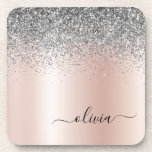 Dessous-de-verre Rose Gold<br><div class="desc">Rose Gold - Blush Pink and Silver Faux Foil Metallic Sparkle Parties scintillant brossé Métal Monogramme Nom Dessous de verre papier. Cela fait le cadeau parfait de remise de diplômes,  anniversaire,  mariage,  douche nuptiale,  anniversaire,  baby shower ou bachelorette pour quelqu'un qui aime le luxe glam et les styles chic.</div>