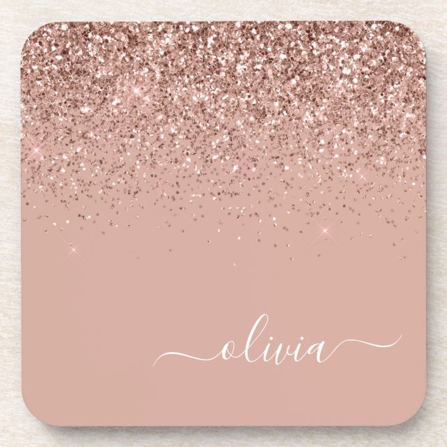 Dessous-de-verre Rose Gold Blush Pink Parties scintillant Script Mo (Devant)