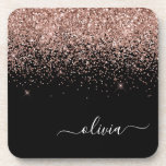 Dessous-de-verre Rose Gold Blush Pink Parties scintillant Script Mo<br><div class="desc">Noir et Rose Gold Blush Parties scintillant rose Script Monogramme Nom Dessous de verre papier. Cela fait le cadeau parfait de remise de diplômes,  anniversaire,  mariage,  douche nuptiale,  anniversaire,  baby shower ou bachelorette pour quelqu'un qui aime le luxe glam et les styles chic.</div>