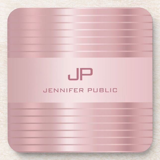 Dessous-de-verre Rose Gold Modèle Monogrammé Moderne Élégant (Devant)