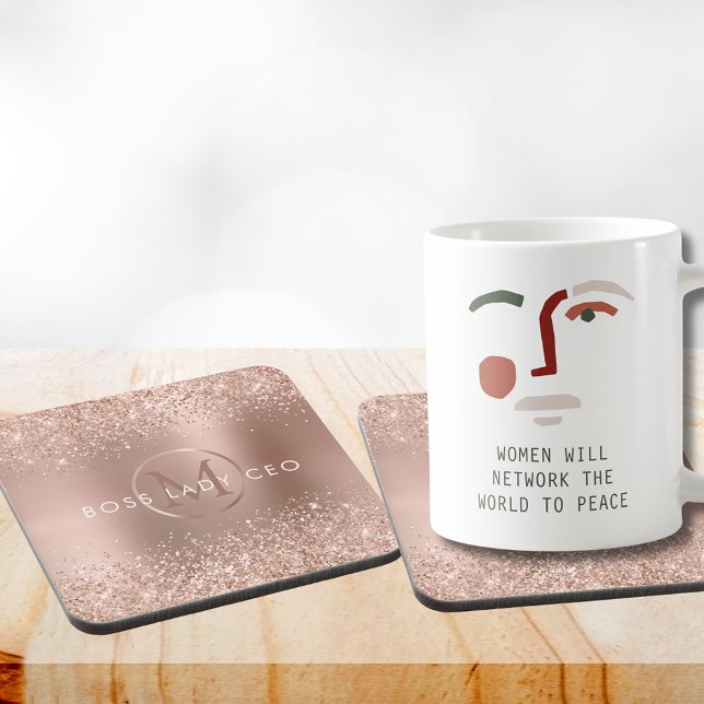 Dessous-de-verre Rose Gold Parties scintillant Monogram Boss Lady P (Rose Gold Glitter Monogram Boss Lady CEO Beverage Coaster-2)