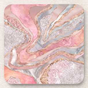 Dessous-de-verre Rose Marble, Pearl and crystals geode Digital art
