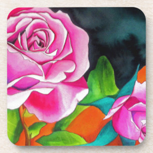 Dessous-de-verre Rose rose avec aquarelle orange