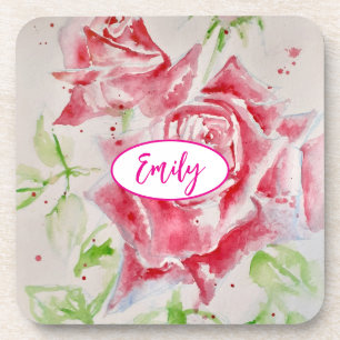 Dessous-de-verre Rose rose Rose Aquarelle Fleur Floral art