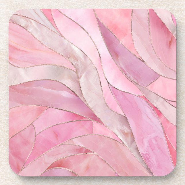 Dessous-de-verre Rose rose - Vagues en mosaïque (Devant)