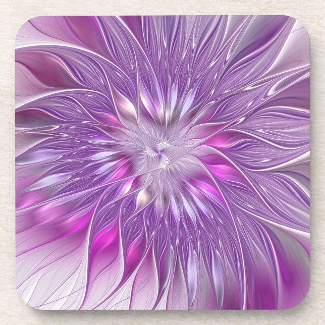 Dessous-de-verre Rose violet passion Fleur Art Abstrait Fractal (Devant)